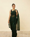 Bottle Green Patterned Saree with Embellished Borders